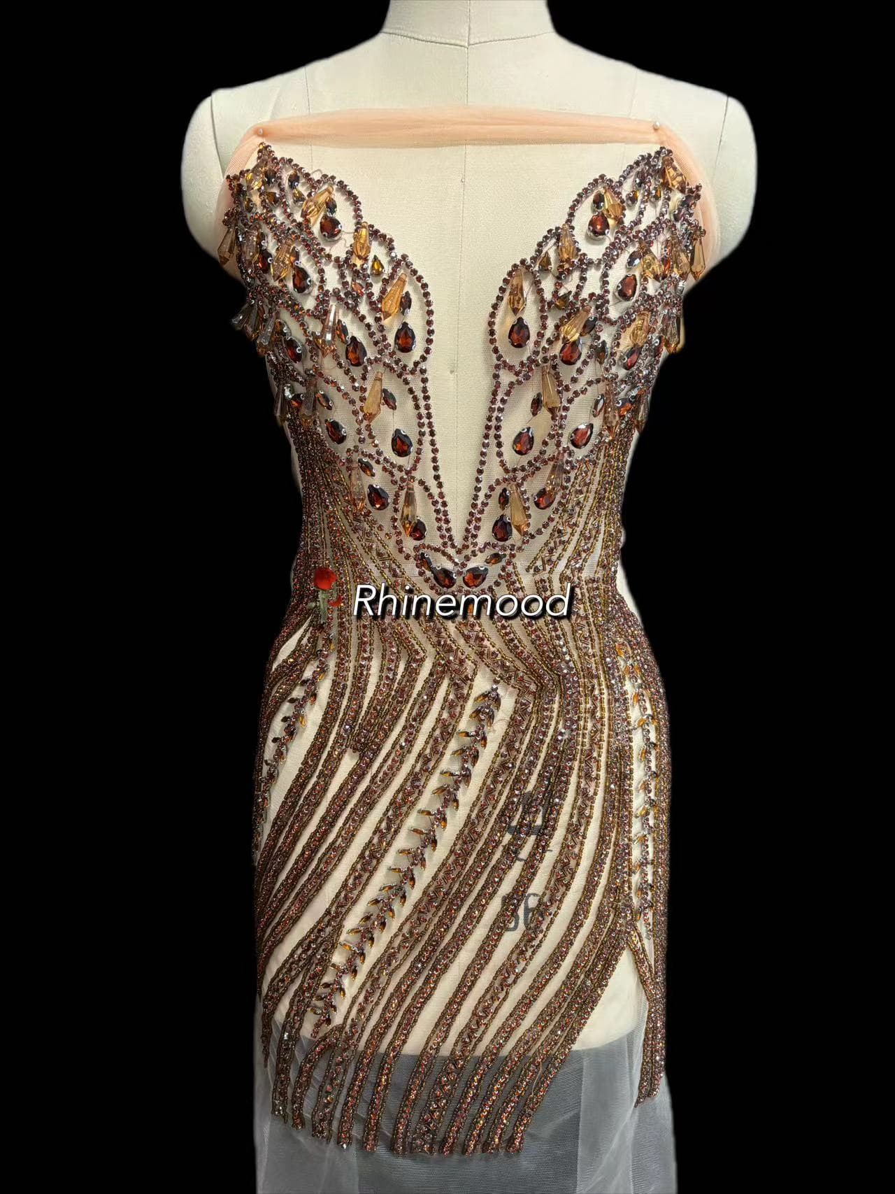 Savannah with icicle drops - Rhinestone Bodice Applique