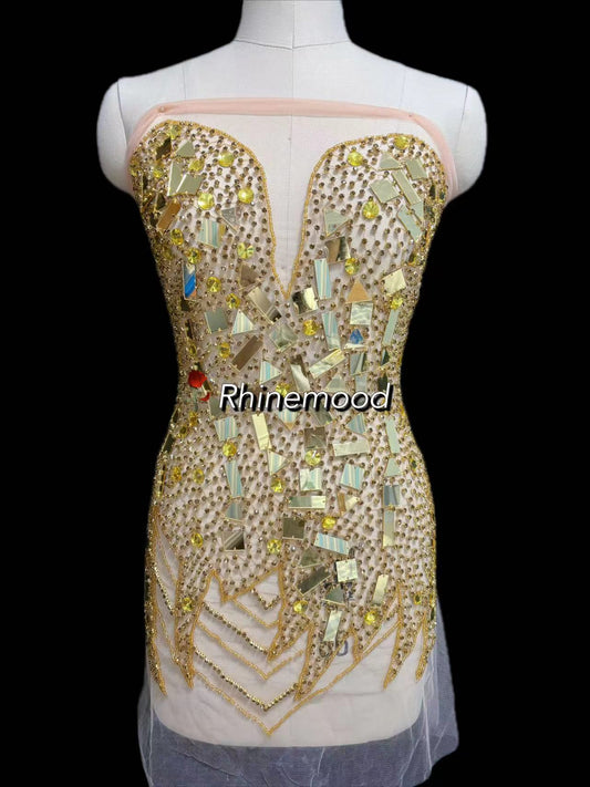 IN STOCK - Shine Gold - Rhinestone Bodice Applique
