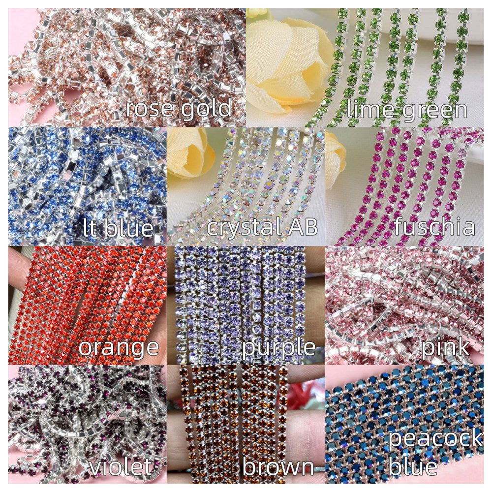 Rhinestone Cup Chain (silver chain & silver claws) - 10meters